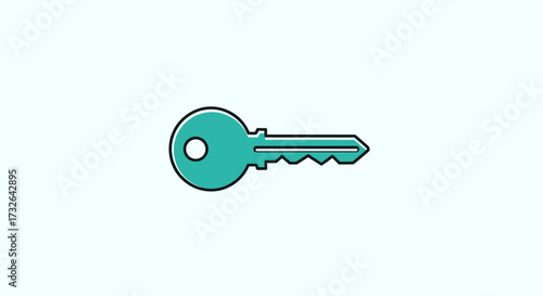 A cyan key with a black outline sits on a light blue background