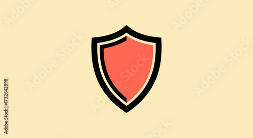 Shield emblem, orange fill, black outline, on beige background