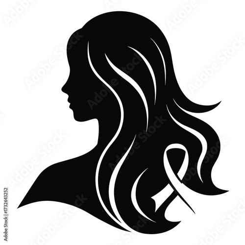 Silhouette of a woman's profile with flowing hair and a ribbon female