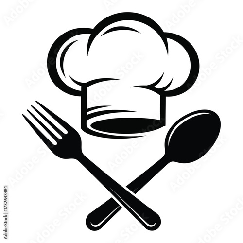 Chef hat crossed utensils food restaurant culinary symbol kitchen cooking restaurant icon foodservice catering silhouette