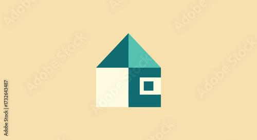 Simple house icon with a peaked roof on a beige background