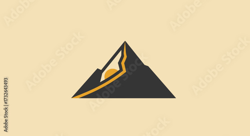 Graphic mountain silhouette with sun