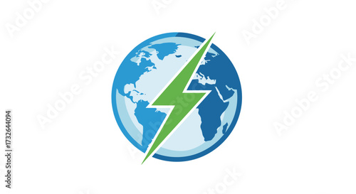 Blue earth with green lightning bolt striking diagonally across it