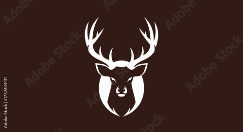Stylized white deer head with antlers on brown