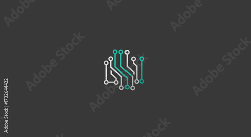 Minimalist circuit board design in teal and grey