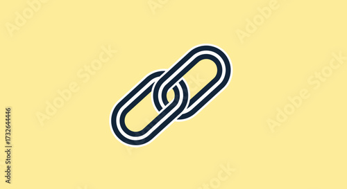 Two chain links interlocked on a light yellow background
