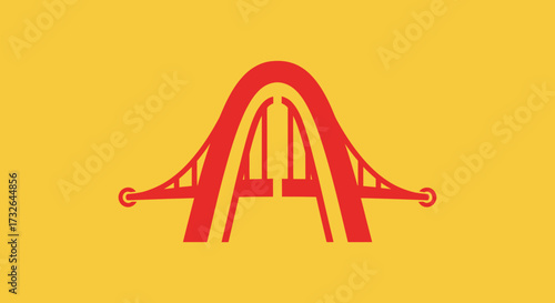 Red bridge graphic on a golden background