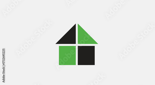 Simplistic house icon made of green & black geometric shapes