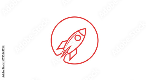 Red outlined rocket launching within a red outlined circle