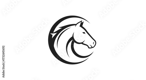 Stylized black horse head inside a circle