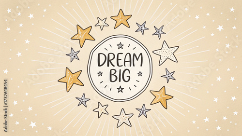 Dream Big Circle With Stars On Textured Background