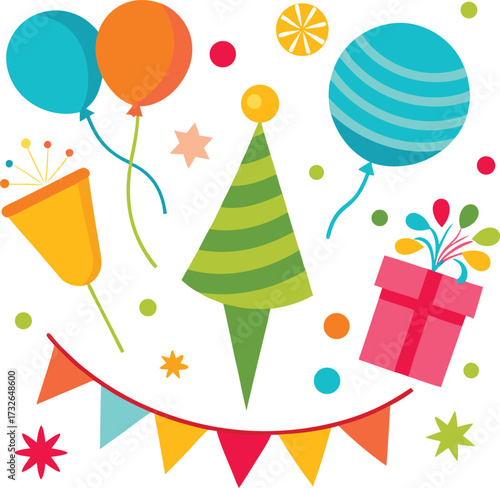 vector illustration of a set of colorful birthday elements