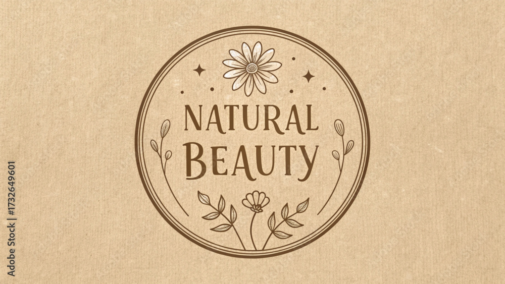 Obraz premium Natural Beauty Floral Emblem on Kraft Paper Keywords: natural beauty, natural, emblem, logo