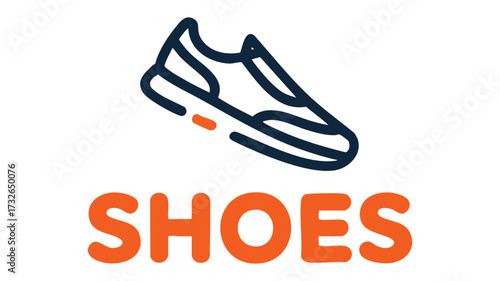 Stylish shoe icon with vibrant orange text logo for footwear brands and retailers