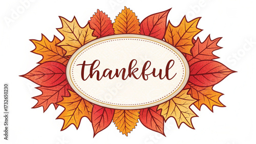 Thankful Autumn Leaves Oval Frame fall foliage
