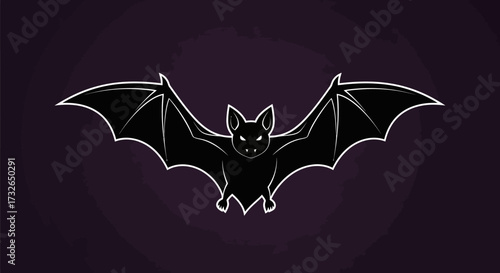 Spooky black bat with outstretched wings and glowing eyes, perfect for Halloween and dark themes