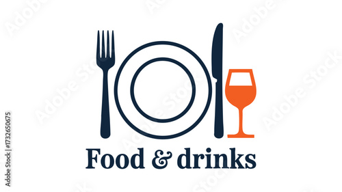Classic food and drinks logo with plate fork knife and beer glass