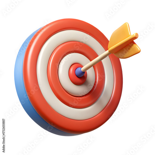 Yellow arrow hitting the bullseye on a red and white target
