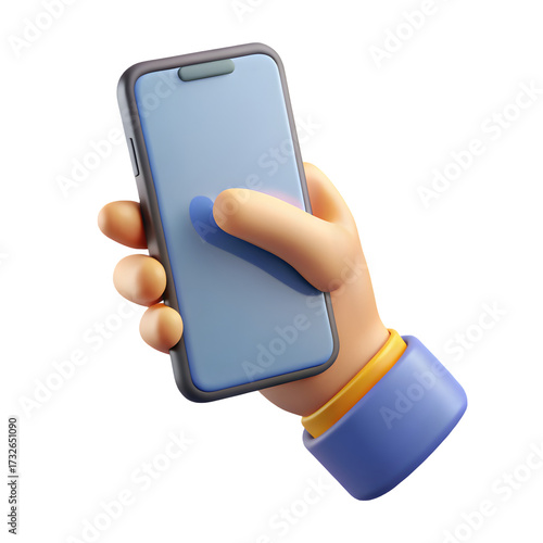 3d rendered hand holding a modern smartphone on a black background