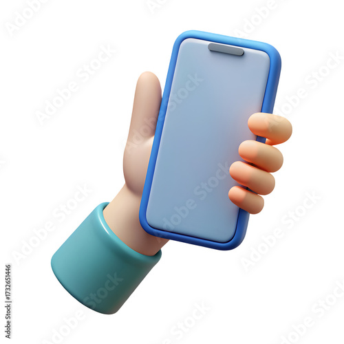 Stylized 3d hand holding a modern smartphone with a blank screen