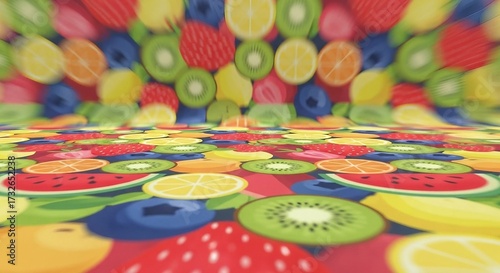 Seamless Pattern Zoom Animation – Tropical Fruits and Abstract Background