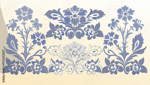 Elegant floral damask pattern, perfect for sophisticated designs, textiles, and invitations with a timeless vintage charm for home decor and creative projects