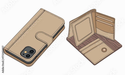 Stylish tan leather phone case and bi-fold wallet set for everyday carry and organization