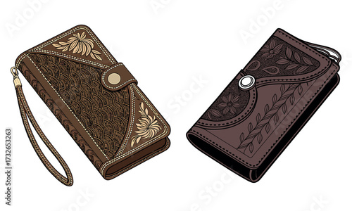 Elegant leather wallets with intricate embossed patterns for modern style