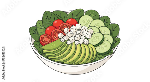 Colorful Salad Bowl with Fresh Vegetables and Avocado