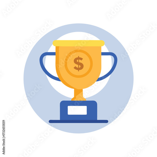A simple illustration of a business financial success trophy icon with a coin vector illustration