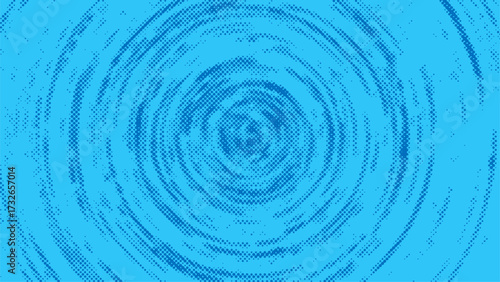 Horizontal blue comic retro dotted gradient background, banner with dots, circles. Wood texture, circles on water from drop. Abstract halftone textured. Grunge groovy texture. Vector EPS10