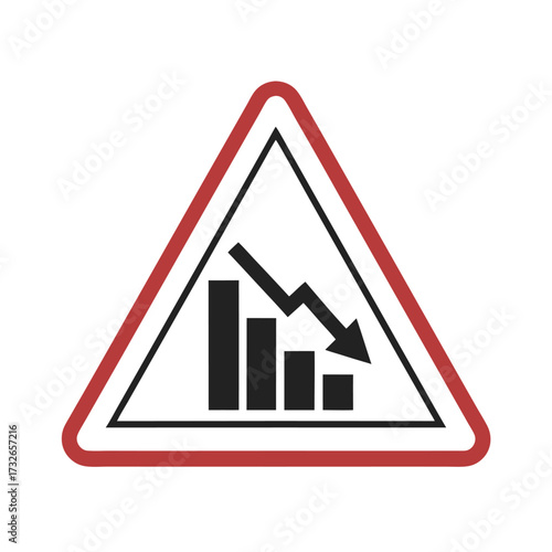 An economic crisis warning triangle with a falling graph vector illustration