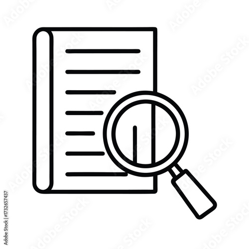 A financial audit icon with a magnifying glass over a document vector illustration
