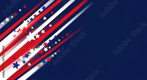 Dynamic abstract background with red, white, and blue streaks and stars on a navy blue backdrop veterans day background