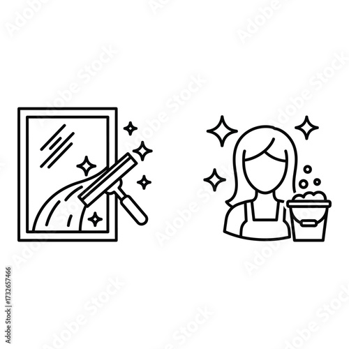 Vector art of professional cleaning services with window and house cleaning icons