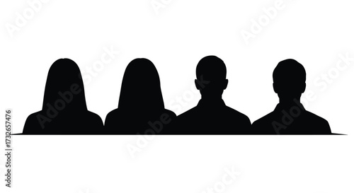 Silhouette illustration of diverse people, anonymous group concept, black vector art, generic human figures, demographic representation, faceless design, survey graphic
