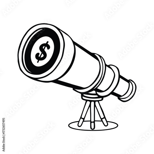 A financial forecast icon with a telescope and a dollar sign vector illustration