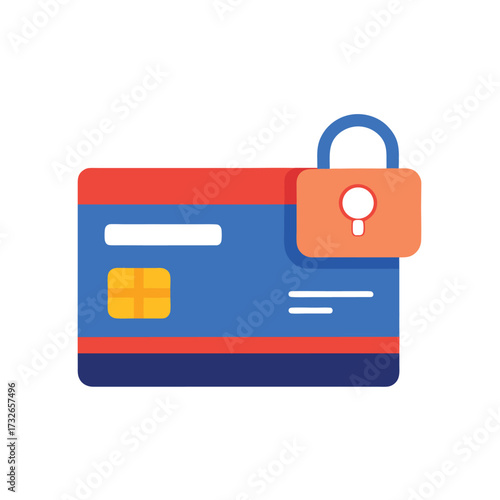 A flat design of a credit card with a secure lock icon vector illustration