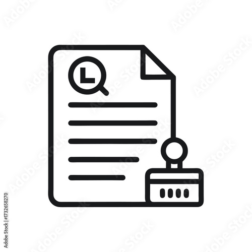 A simple line icon of a business loan document with a bank stamp vector illustration