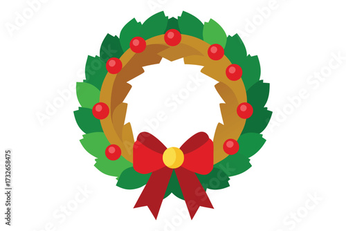 Christmas Wreath Close Up on Rustic Wooden Door Vector