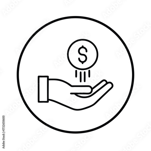 A simple illustration of a microfinance support icon with a hand and coin vector illustration
