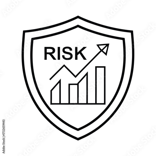 A risk management shield with a falling graph icon vector illustration