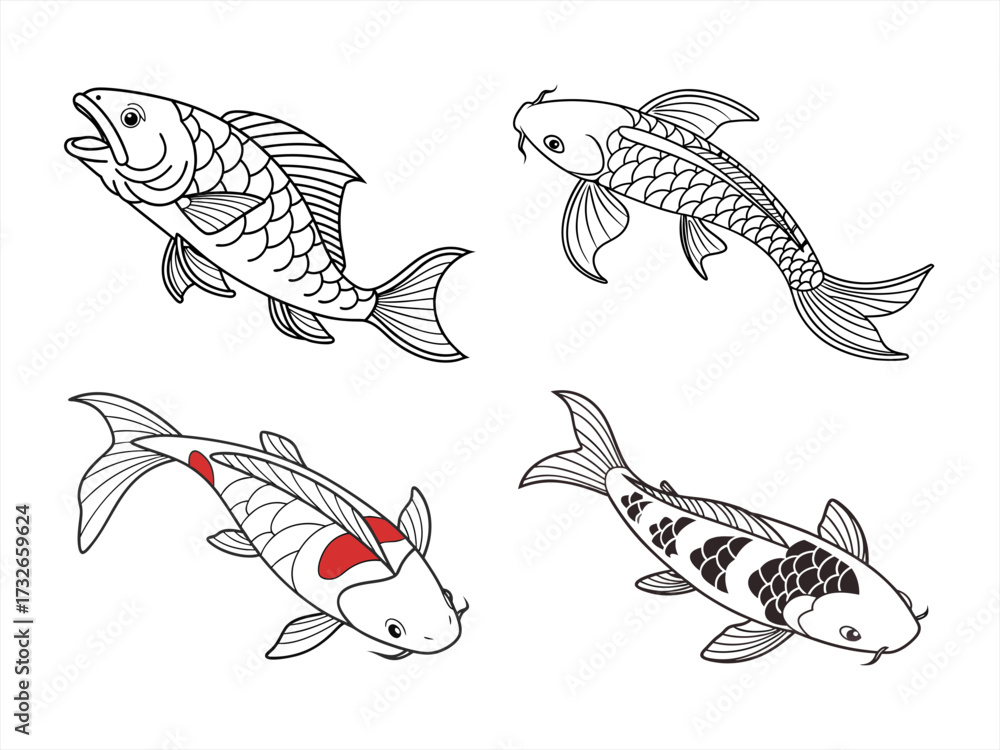 Fototapeta premium coloring page line art the tancho fish black vector bundle 