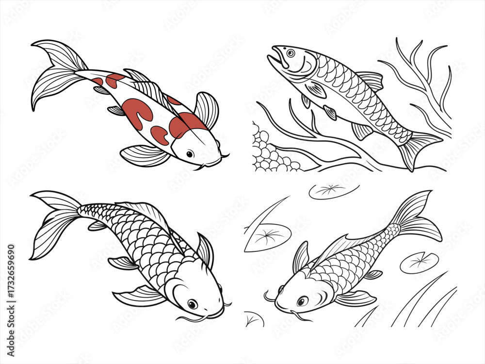 Obraz premium coloring page line art the tancho fish black vector bundle 