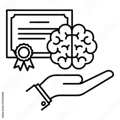 Vector art of hand holding brain and diploma icon