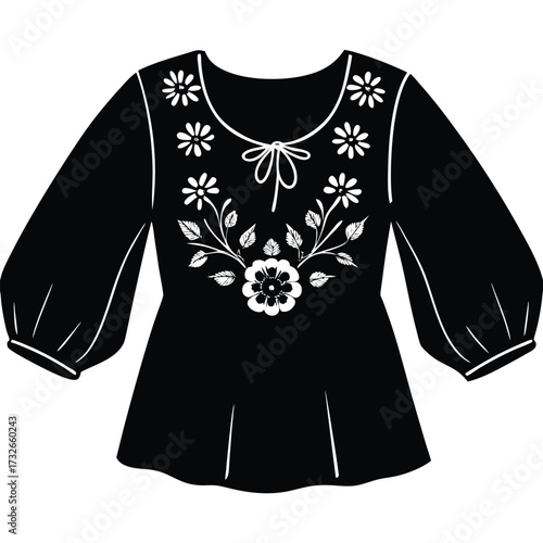 vintage floral peasant blouse with wide sleeves