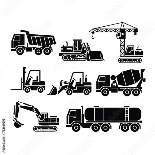 Heavy Construction Vehicles Icon Set