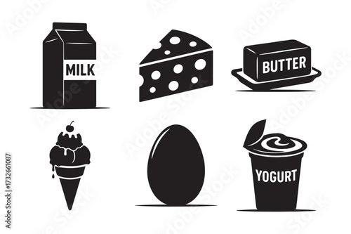 Illustration of dairy products and eggs isolated on white background