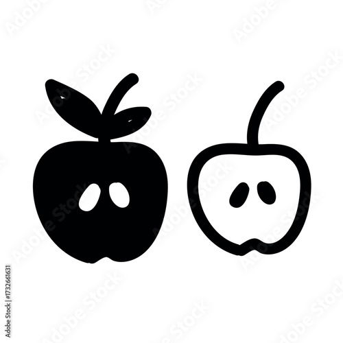 Simple black and white apple icons with seeds