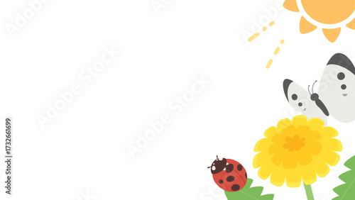 かわいい春の生き物の背景イラスト_16:9